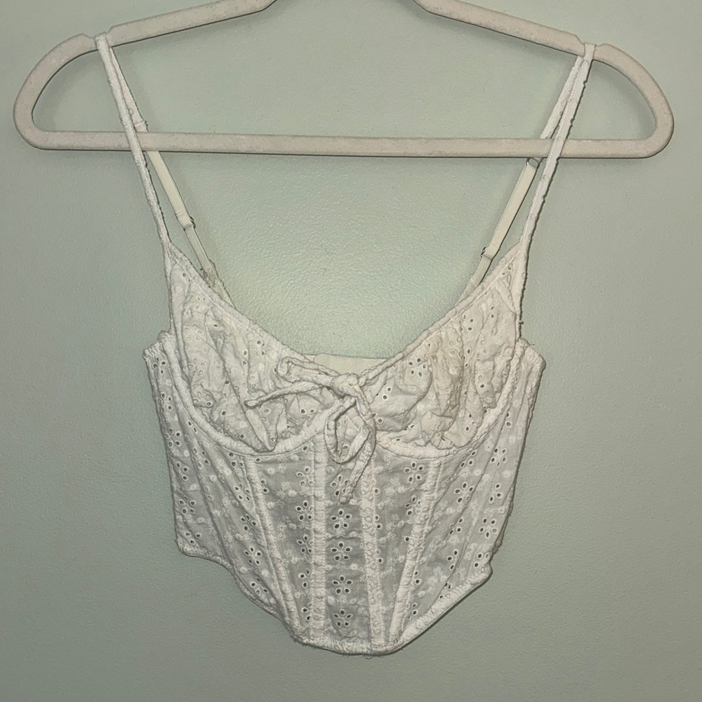 White Eyelet Corset Crop Top